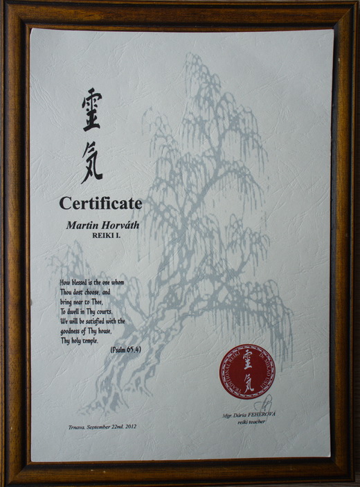 Certifikát - REIKI I.